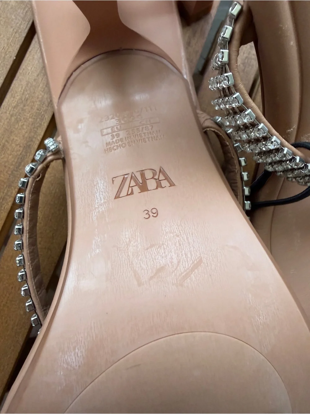 ZARA Tan  Rhinestone-Strap Square Toe Heels Women's Size 8